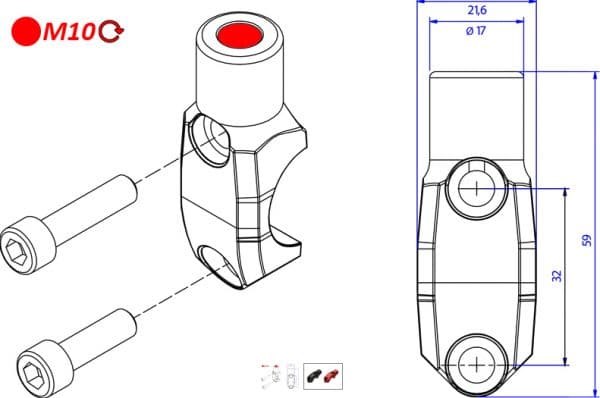 BREMBO MASTER CYLINDER CLAMP WITH MIRROR MOUNT THREAD M10 RIGHT