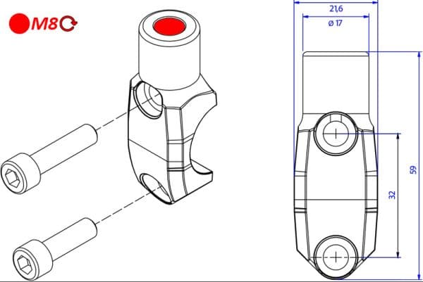 BREMBO MASTER CYLINDER CLAMP WITH MIRROR MOUNT THREAD M8 RIGHT