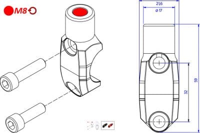 BREMBO MASTER CYLINDER CLAMP WITH MIRROR MOUNT THREAD M8 LEFT