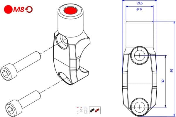 BREMBO MASTER CYLINDER CLAMP WITH MIRROR MOUNT THREAD M8 LEFT